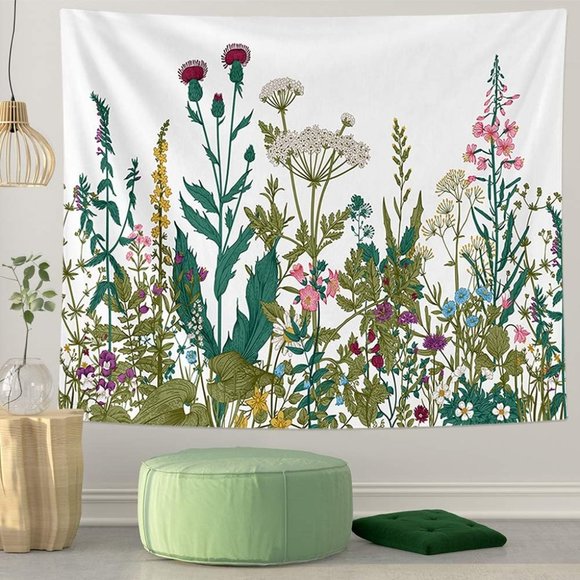 White Flower Garden Big Floral Tapestry Botanical Flowers Leaves Wall Art New